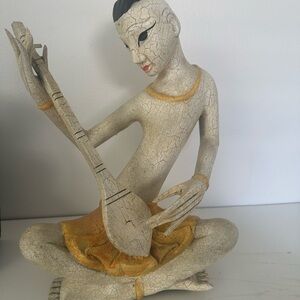 Elegant Tan and Gold Musician Sculpture